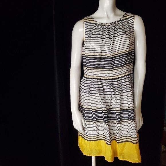 Talbots Yellow, Black, & White Striped Cotton Dress (8) - Picture 3 of 6
